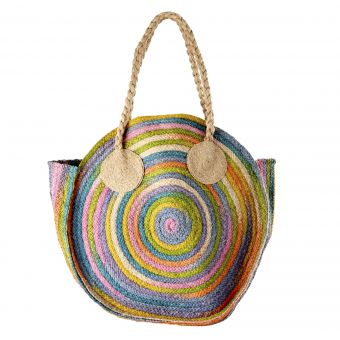 rice Shopping Bag aus Raffia Pastel Multicolor Groß 