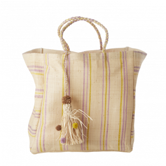 rice Shopping Bag aus Raffia Yellow/Lavender 