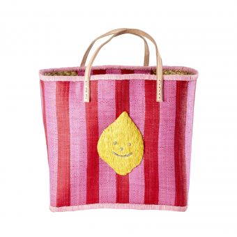 rice Shopping Bag aus Raffia Lemon & Stripes 