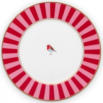 Pip Studio Love Birds Teller 17 cm Streifen Rot/Pink 