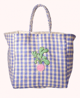 Rice Shopping Bag aus Raffia Radish Embroidery & Nature Checks Lavender 