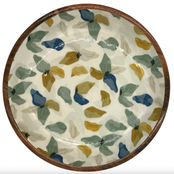 by Room Mangoholzschale Yellow, Blue and Green Leaves 38 cm 