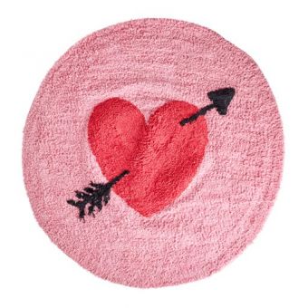 rice Teppich rund Pink with Red Heart 