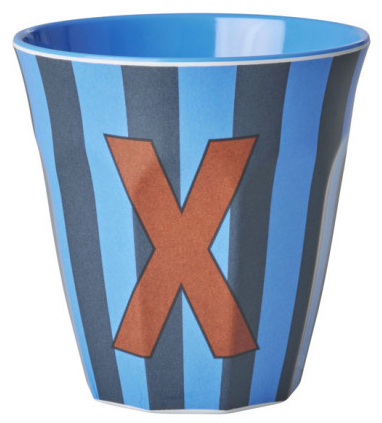 Rice Buchstabenbecher Medium blau gestreift - X