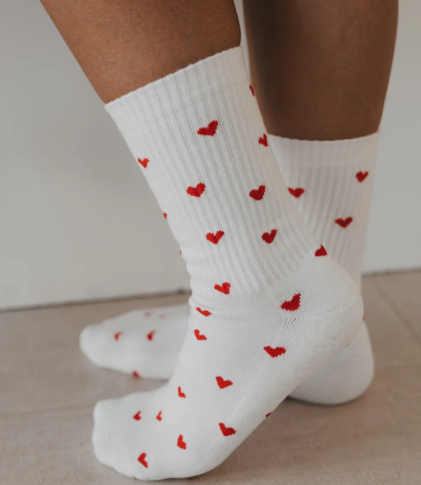 Eulenschnitt Socken Allover Herzen Rot - Gr. S (35-38)